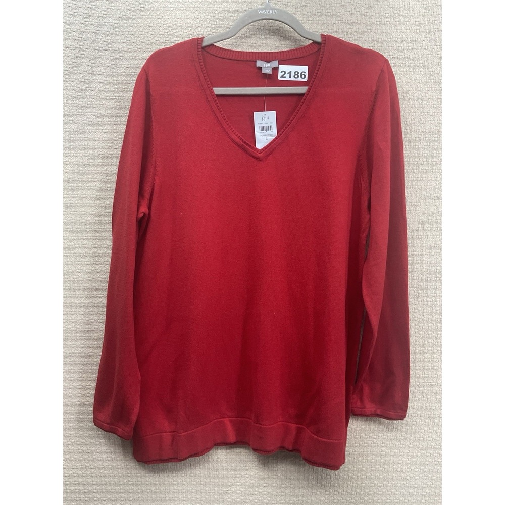 NWT J Jill Tunic Sweater Large Red Textured Knit Long Sleeve V-Neck Cozy Holiday